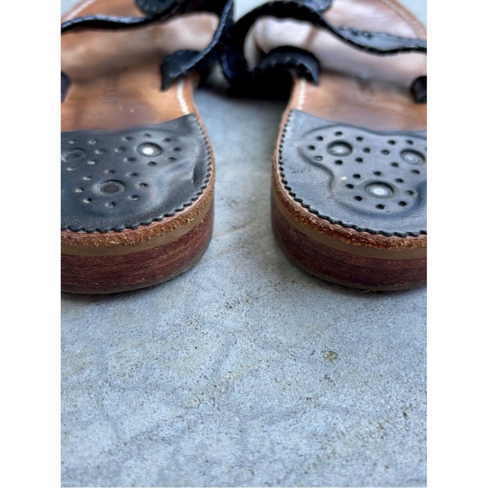 Jack Rogers Navajo Sandals Flip Flops Black Leather Thongs Whipstitch 11 - Picture 6 of 6